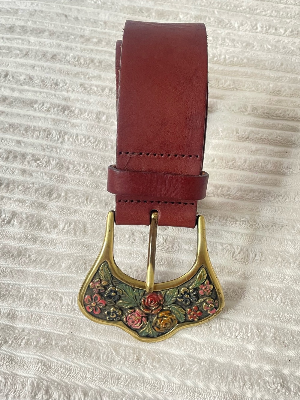 Vintage Landes Floral Enamel Metal Buckle Belt - Picture 8 of 9